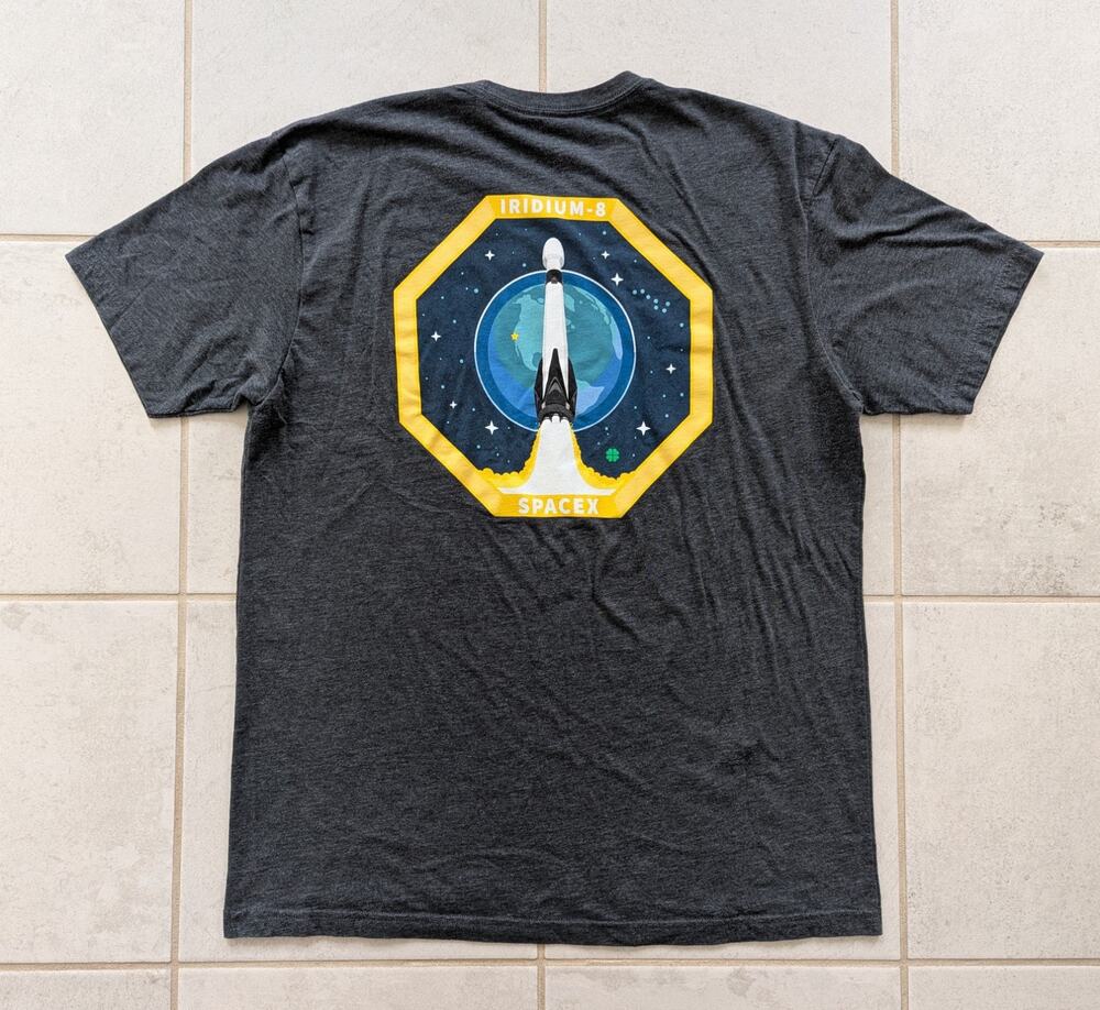 SpaceX Men's Large Iridium-8 Vandenberg Authentic SpaceX Short Sleeve Shirt Gray